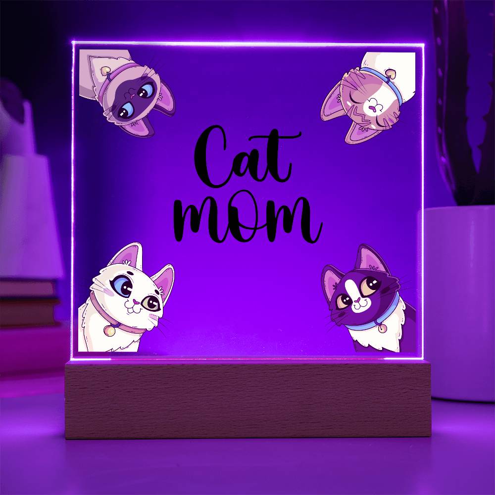 Cat Mom Printed Square Shaped Acrylic Plaque-Express Your Love Gifts