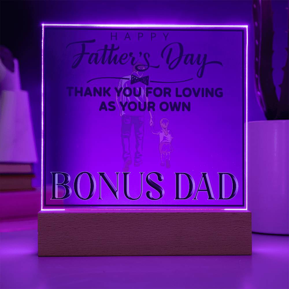 Bonus Dad Thank You For Loving Printed Square Shaped Acrylic Plaque-Express Your Love Gifts