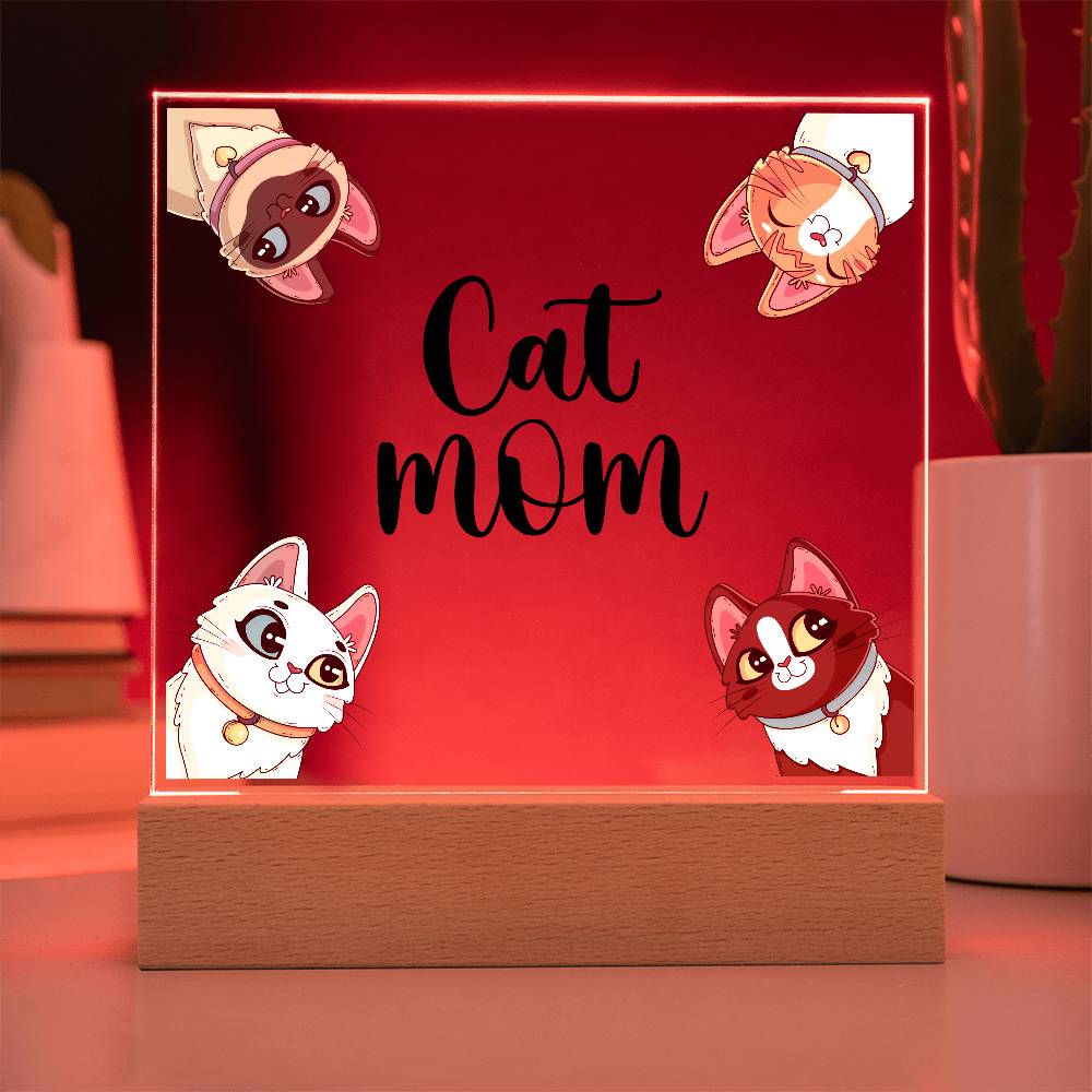 Cat Mom Printed Square Shaped Acrylic Plaque-Express Your Love Gifts