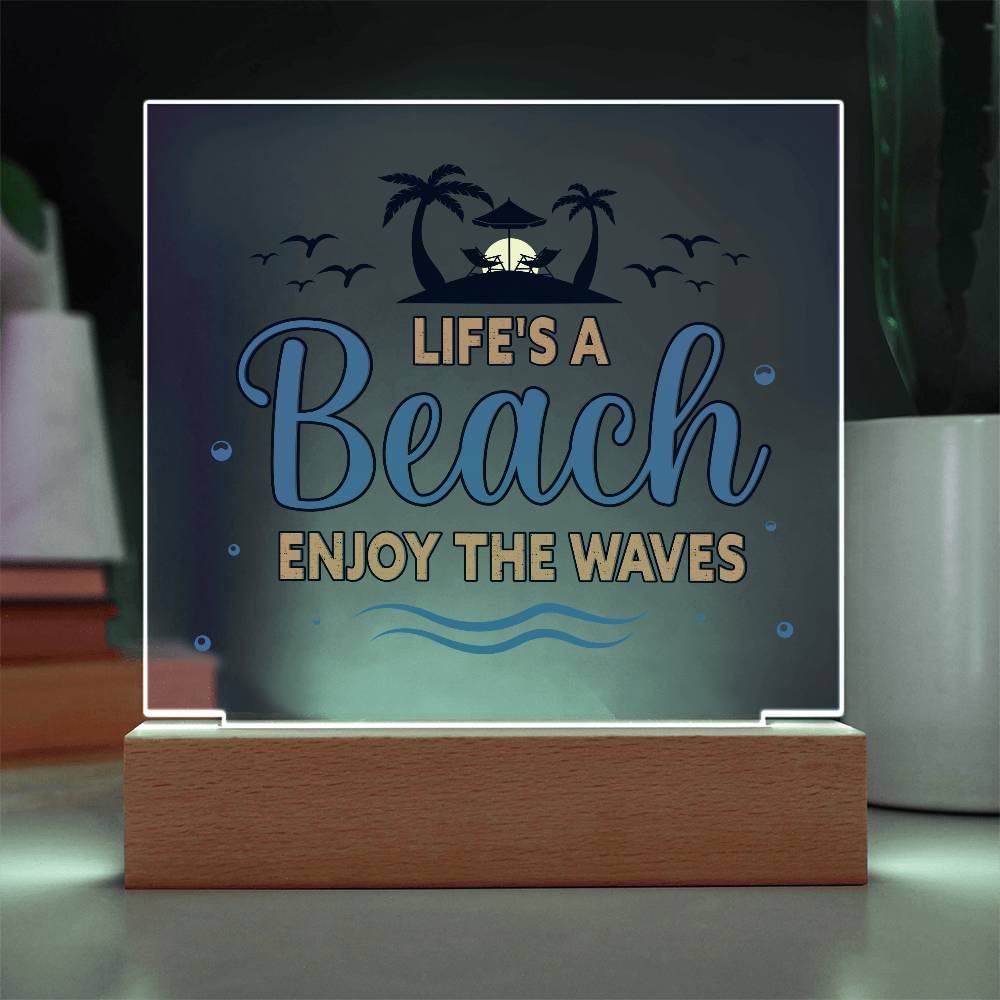 Beach Waves Printed Square Shaped Acrylic Plaque-Express Your Love Gifts