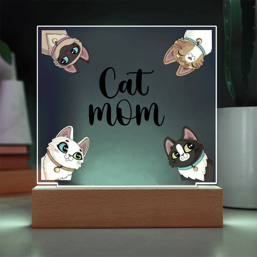 Cat Mom Printed Square Shaped Acrylic Plaque-Express Your Love Gifts