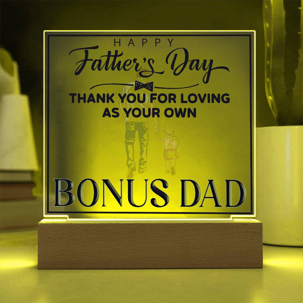 Bonus Dad Thank You For Loving Printed Square Shaped Acrylic Plaque-Express Your Love Gifts