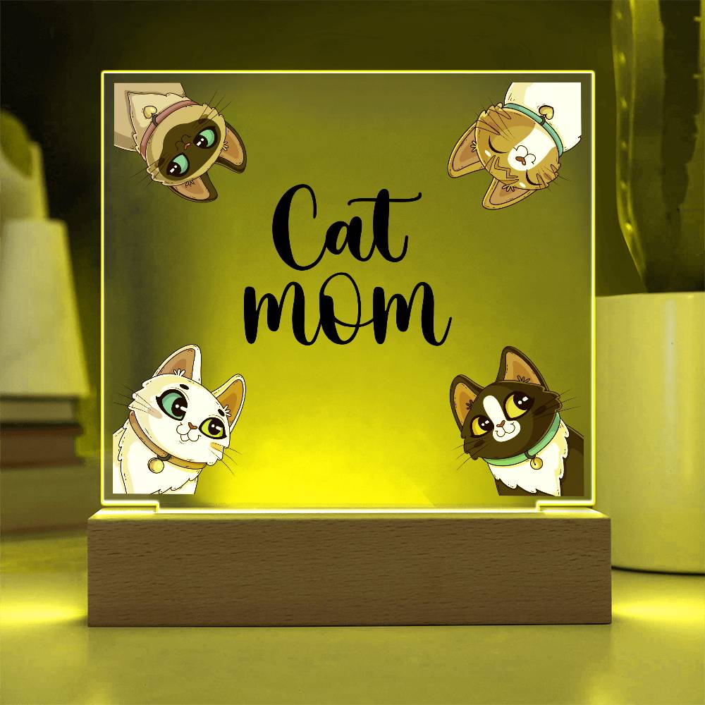 Cat Mom Printed Square Shaped Acrylic Plaque-Express Your Love Gifts