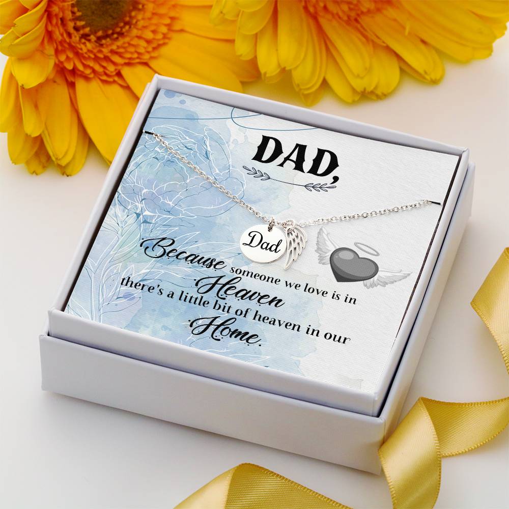 Because Someone We Love Remembrance Necklace for Dad Angel Wing Charm Stainless Steel or 18k Gold Finish-Express Your Love Gifts