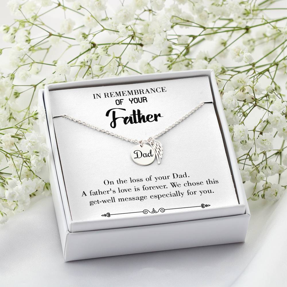 A Father's Love Remembrance Necklace for Dad Angel Wing Charm Stainless Steel or 18k Gold Finish-Express Your Love Gifts