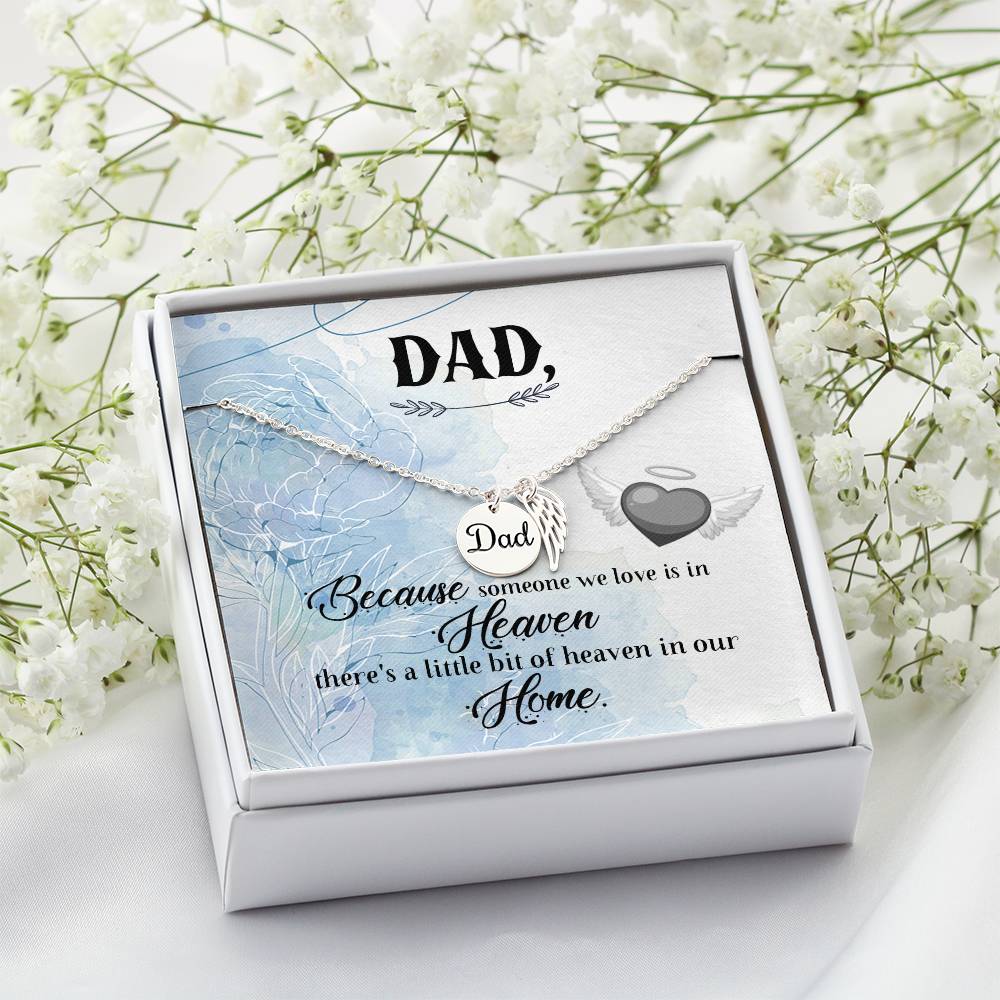 Because Someone We Love Remembrance Necklace for Dad Angel Wing Charm Stainless Steel or 18k Gold Finish-Express Your Love Gifts