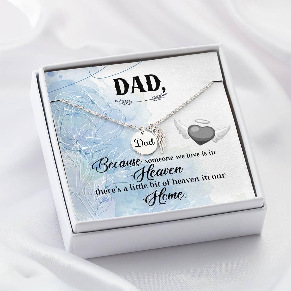 Because Someone We Love Remembrance Necklace for Dad Angel Wing Charm Stainless Steel or 18k Gold Finish-Express Your Love Gifts