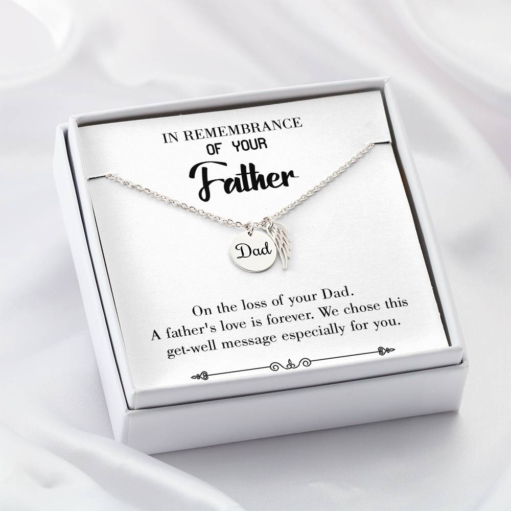 A Father's Love Remembrance Necklace for Dad Angel Wing Charm Stainless Steel or 18k Gold Finish-Express Your Love Gifts