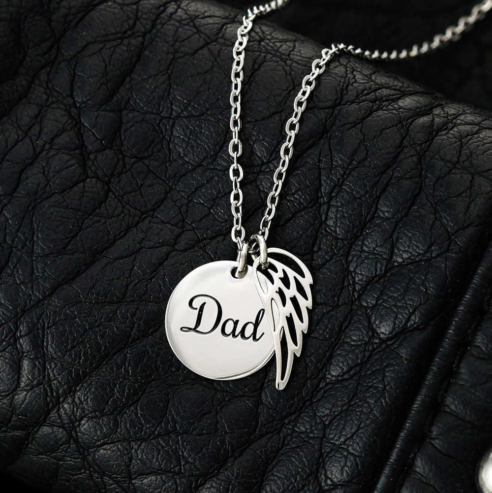 Beautiful Memories Remembrance Necklace for Dad Angel Wing Charm Stainless Steel or 18k Gold Finish-Express Your Love Gifts