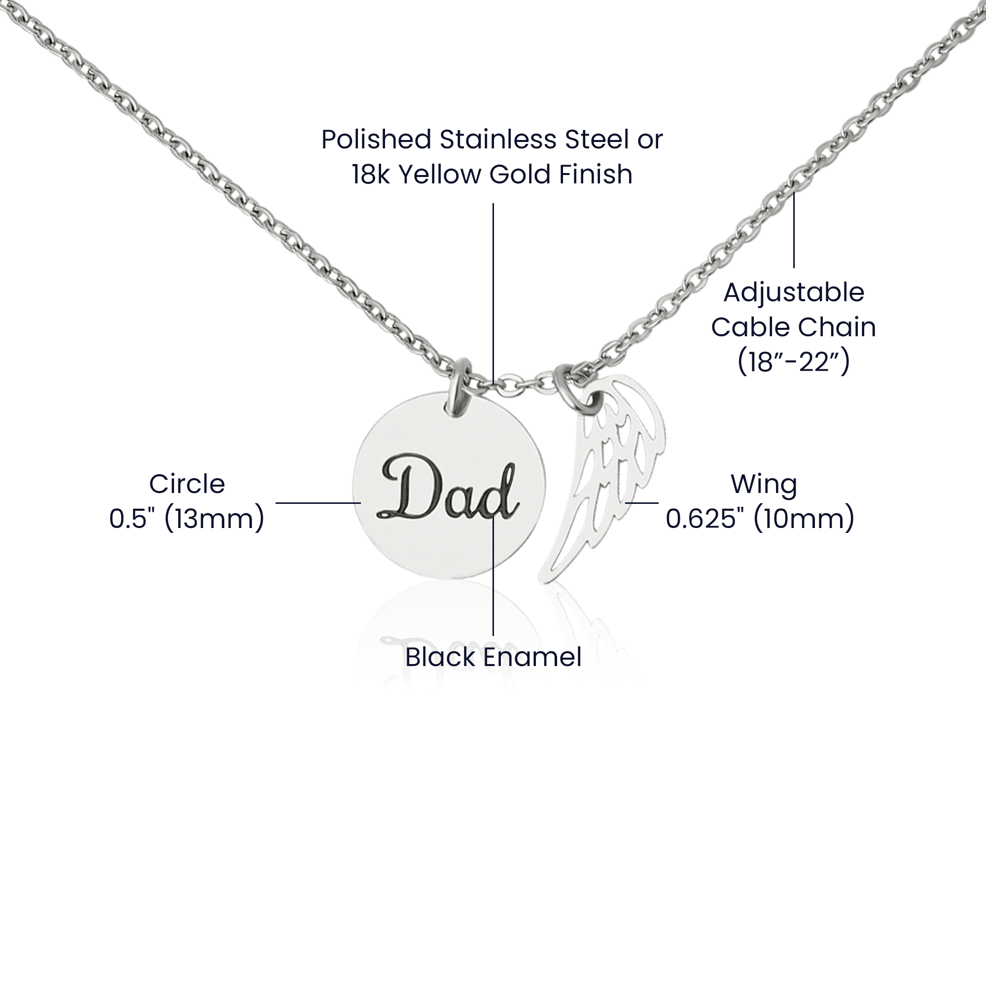 As You Honor Your Father Remembrance Necklace for Dad Angel Wing Charm Stainless Steel or 18k Gold Finish-Express Your Love Gifts