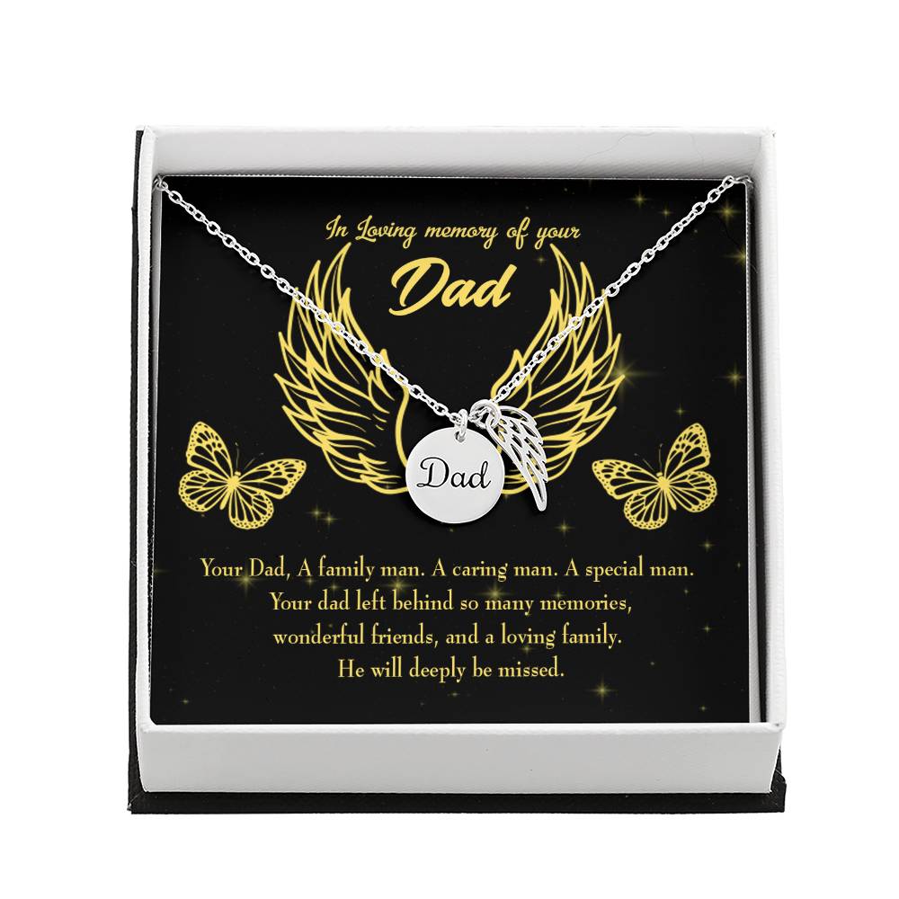 A Family Man Remembrance Necklace for Dad Angel Wing Charm Stainless Steel or 18k Gold Finish-Express Your Love Gifts