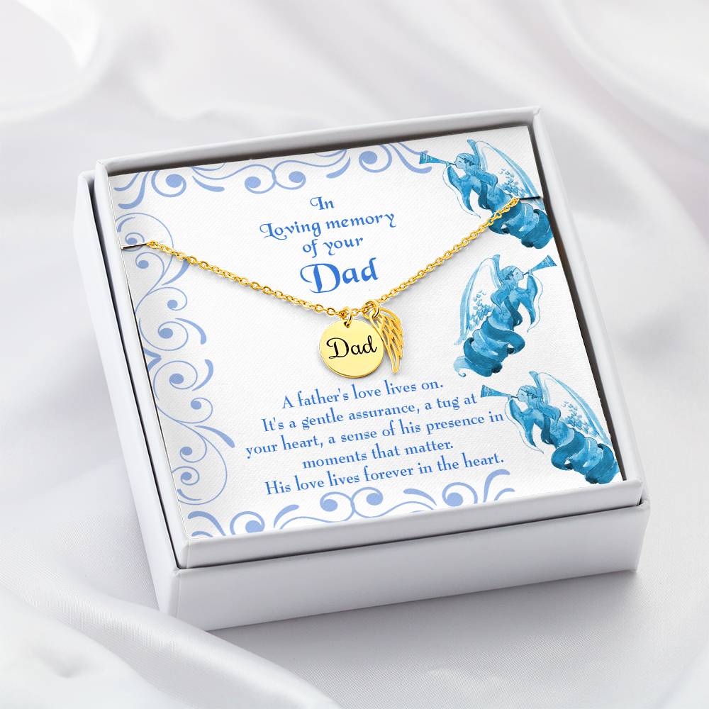 A Father's Love Lives On Remembrance Necklace for Dad Angel Wing Charm Stainless Steel or 18k Gold Finish-Express Your Love Gifts