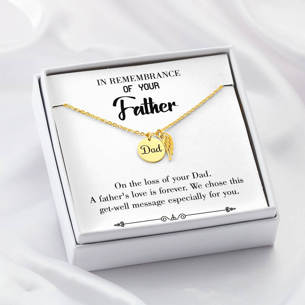 A Father's Love Remembrance Necklace for Dad Angel Wing Charm Stainless Steel or 18k Gold Finish-Express Your Love Gifts