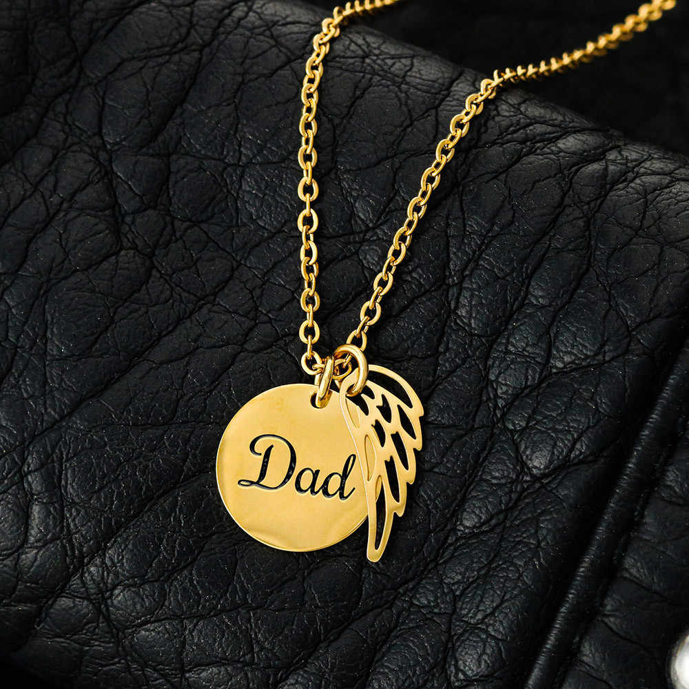 A Father's Love Remembrance Necklace for Dad Angel Wing Charm Stainless Steel or 18k Gold Finish-Express Your Love Gifts