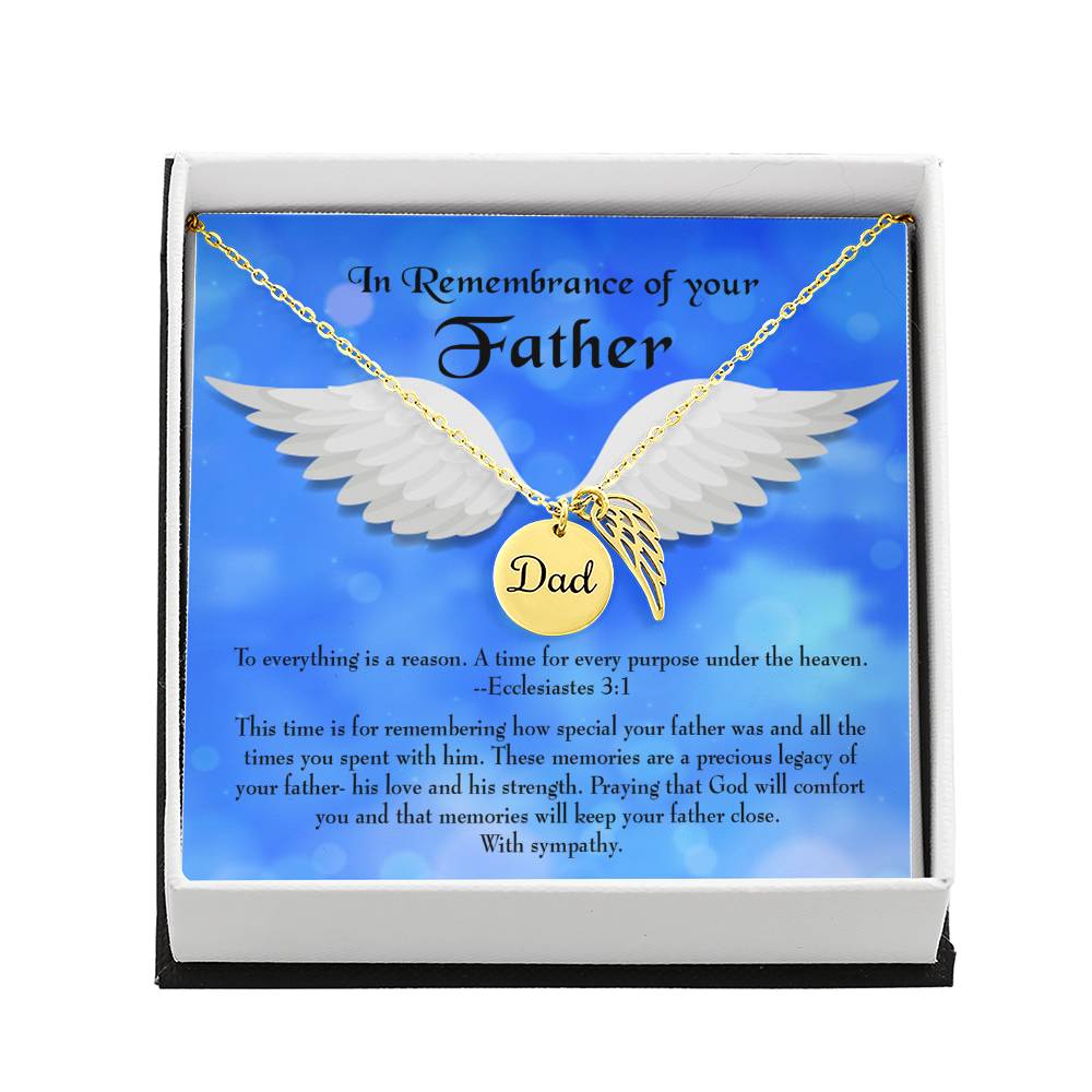 As You Honor Your Father Remembrance Necklace for Dad Angel Wing Charm Stainless Steel or 18k Gold Finish-Express Your Love Gifts