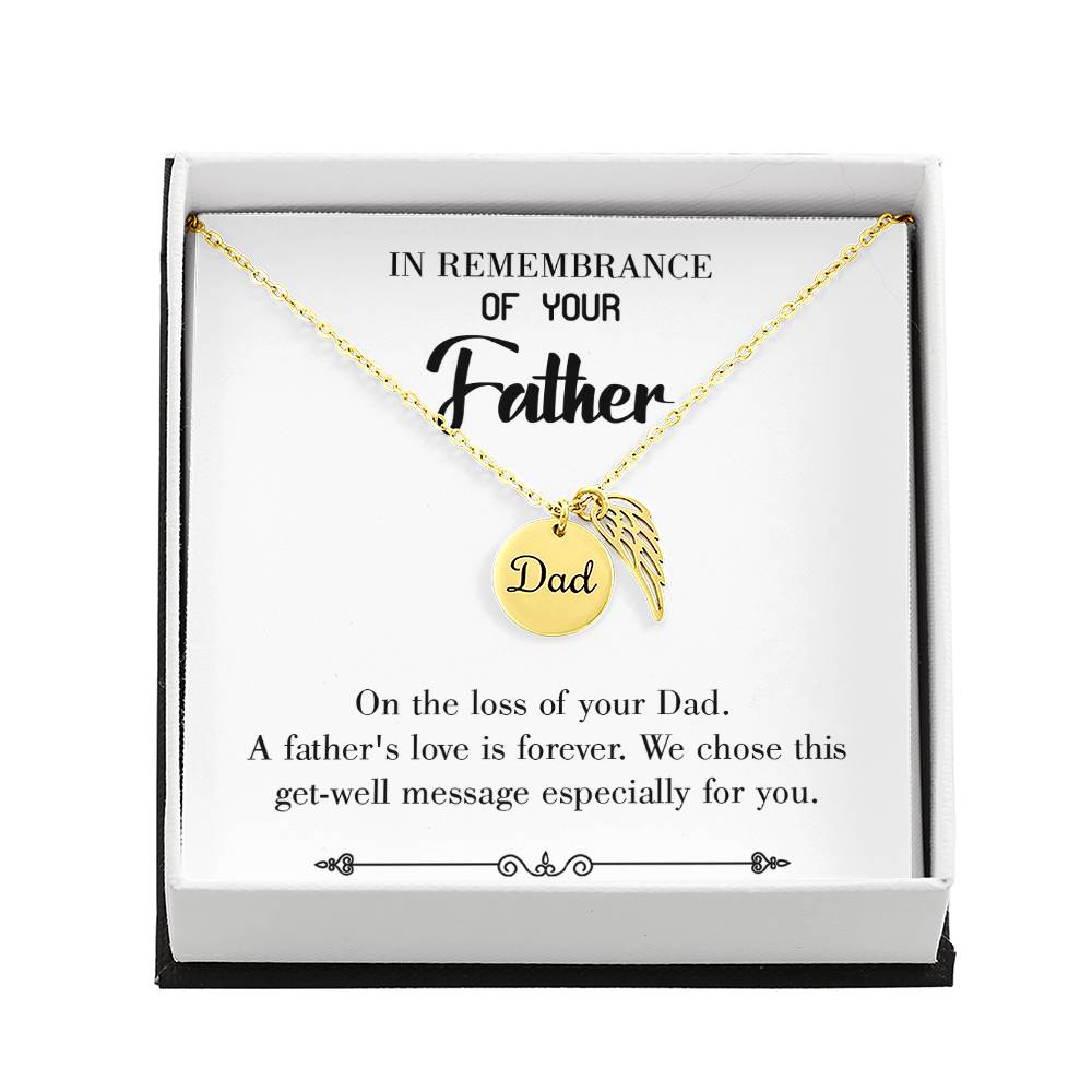 A Father's Love Remembrance Necklace for Dad Angel Wing Charm Stainless Steel or 18k Gold Finish-Express Your Love Gifts