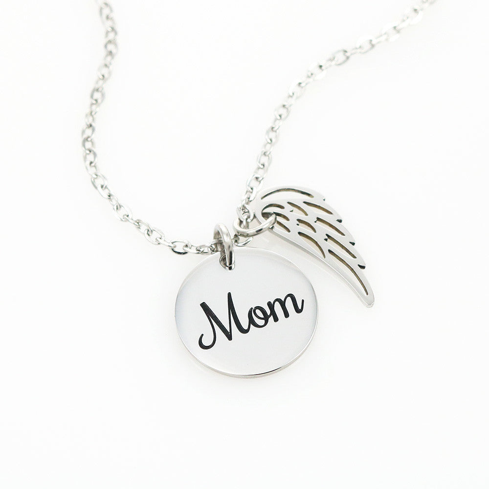 Gone Not Forgotten White Mom Remembrance Necklace Angel Wing Charm, Stainless Steel 18-22'' Chain-Express Your Love Gifts