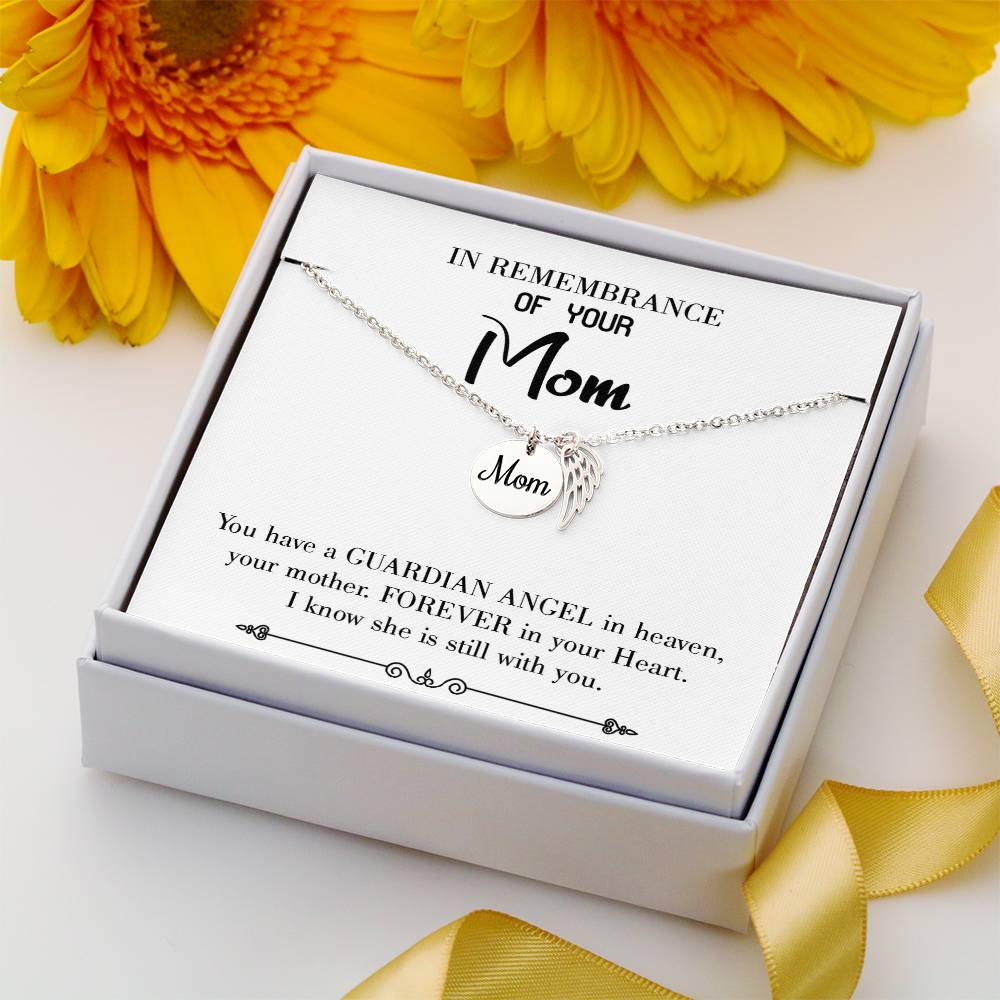 Guardian Angel Forever White Mom Remembrance Necklace Angel Wing Charm, Stainless Steel 18-22'' Chain-Express Your Love Gifts