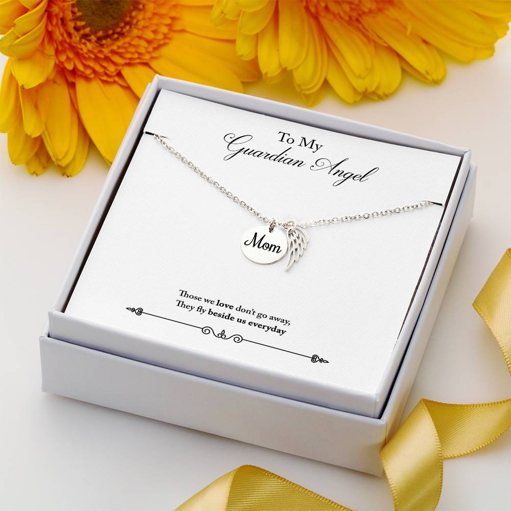 Guardian Angel Remembrance Mom Remembrance Necklace Angel Wing Charm, Stainless Steel 18-22'' Chain-Express Your Love Gifts