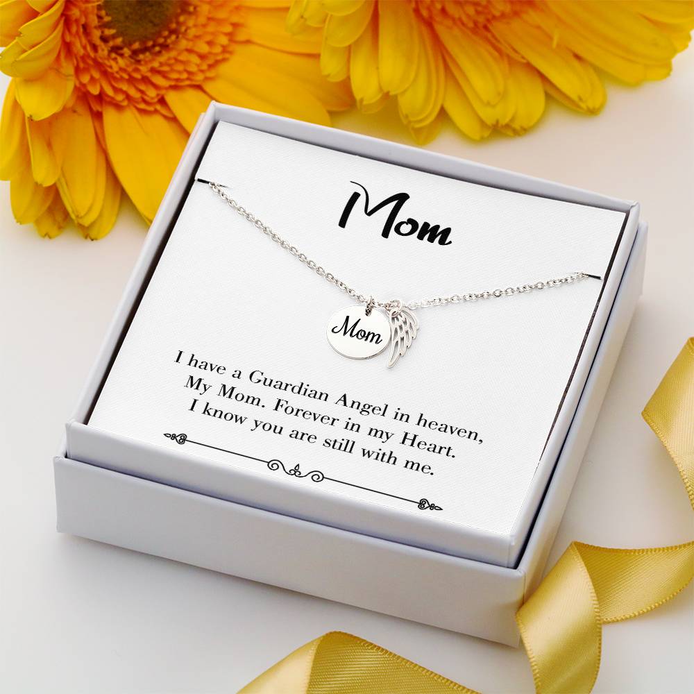 Forever In My Heart White Mom Remembrance Necklace Angel Wing Charm, Stainless Steel 18-22'' Chain-Express Your Love Gifts