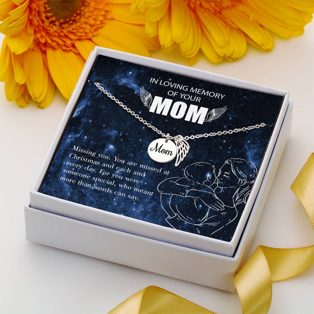 Missing You Mom Remembrance Necklace Angel Wing Charm, Stainless Steel 18-22'' Chain-Express Your Love Gifts