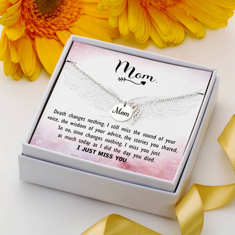 Death Changes Nothing Mom Remembrance Necklace Angel Wing Charm, Stainless Steel 18-22'' Chain-Express Your Love Gifts