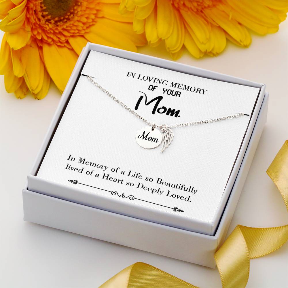 Life So Beautiful White Mom Remembrance Necklace Angel Wing Charm, Stainless Steel 18-22'' Chain-Express Your Love Gifts