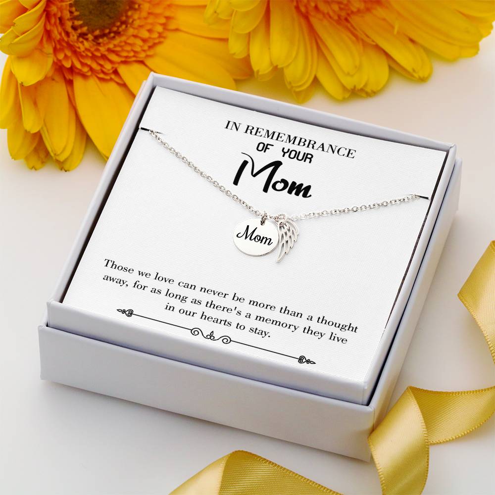 Life A Blessing White Mom Remembrance Necklace Angel Wing Charm, Stainless Steel 18-22'' Chain-Express Your Love Gifts