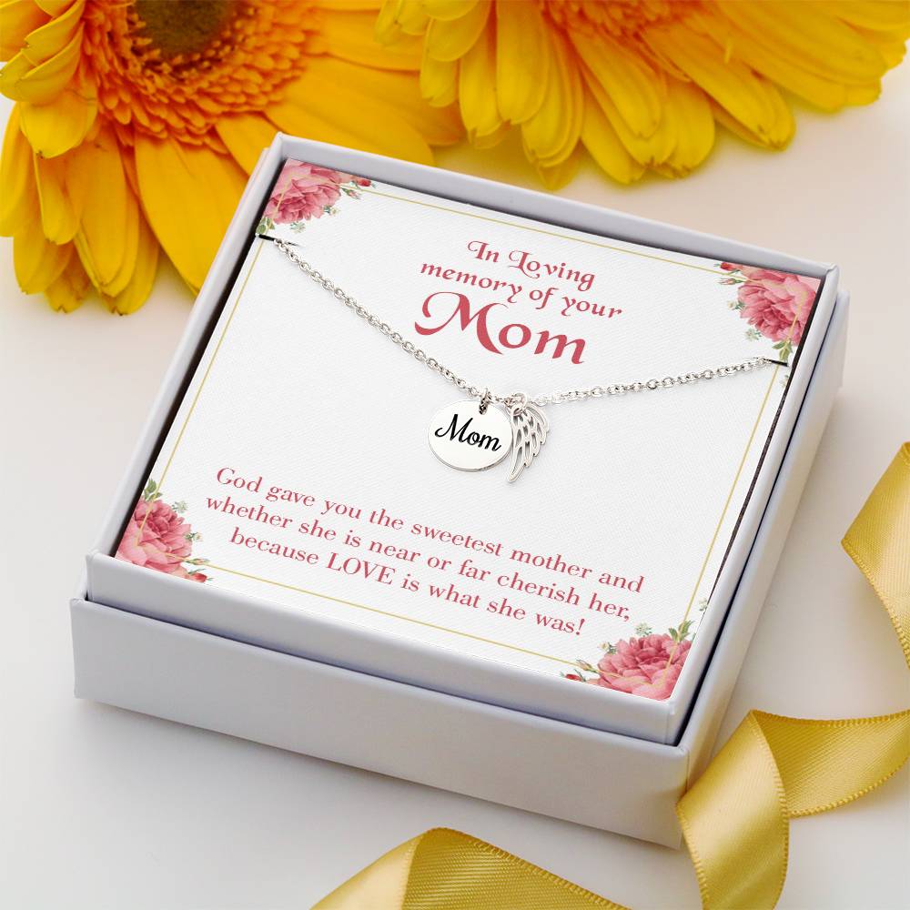 God Gave Mother Mom Remembrance Necklace Angel Wing Charm, Stainless Steel 18-22'' Chain-Express Your Love Gifts