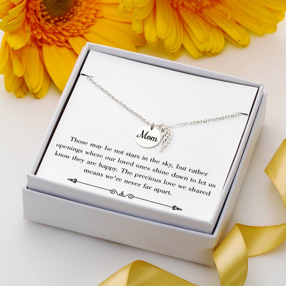 Stars In The Sky White Mom Remembrance Necklace Angel Wing Charm, Stainless Steel 18-22'' Chain-Express Your Love Gifts