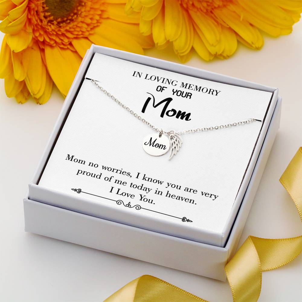 Mom No Worries White Mom Remembrance Necklace Angel Wing Charm, Stainless Steel 18-22'' Chain-Express Your Love Gifts