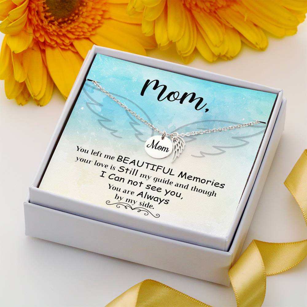 You Left Me Mom Remembrance Necklace Angel Wing Charm, Stainless Steel 18-22'' Chain-Express Your Love Gifts