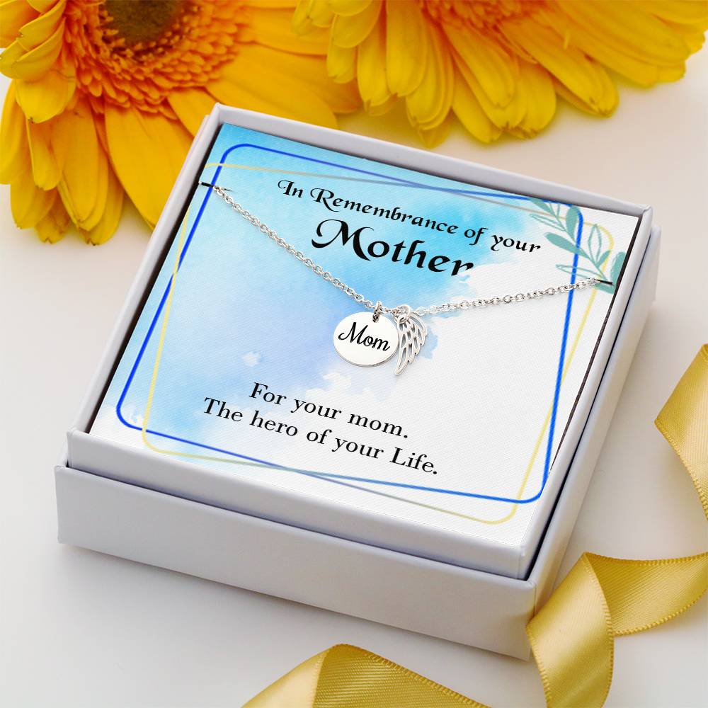 Mom Hero Mom Remembrance Necklace Angel Wing Charm, Stainless Steel 18-22'' Chain-Express Your Love Gifts