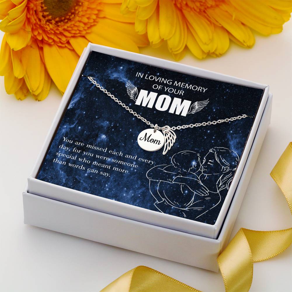 You Are Missed Mom Remembrance Necklace Angel Wing Charm, Stainless Steel 18-22'' Chain-Express Your Love Gifts