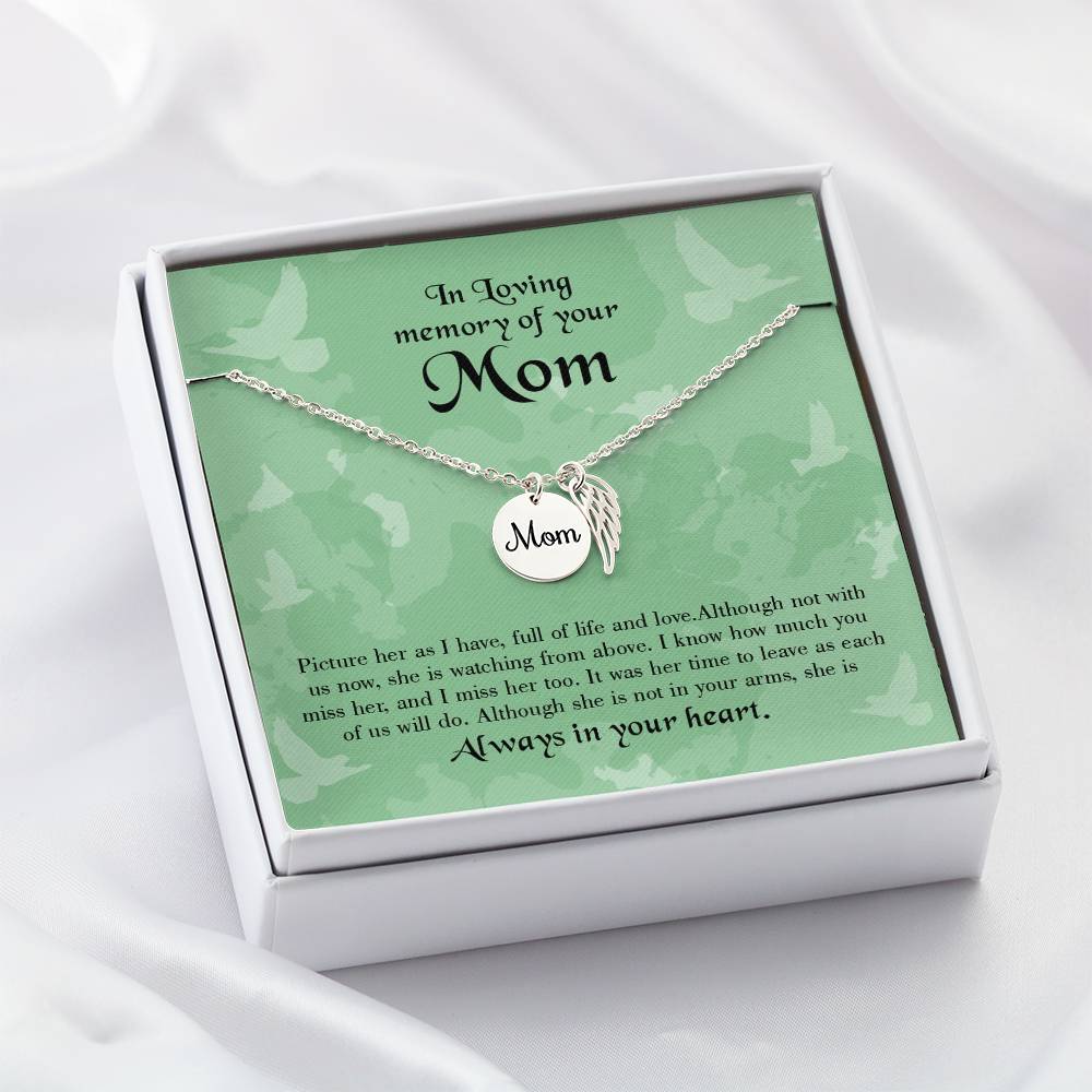 Full Of Life Mom Remembrance Necklace Angel Wing Charm, Stainless Steel 18-22'' Chain-Express Your Love Gifts