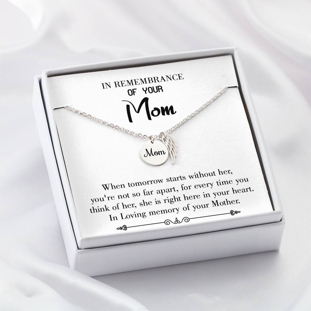 Not Far Apart White Mom Remembrance Necklace Angel Wing Charm, Stainless Steel 18-22'' Chain-Express Your Love Gifts