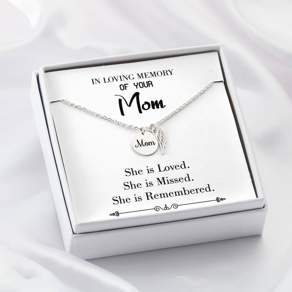 You Are Loved White Mom Remembrance Necklace Angel Wing Charm, Stainless Steel 18-22'' Chain-Express Your Love Gifts