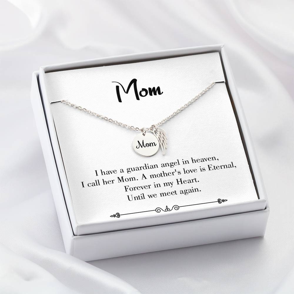 Mother'S Love Is Eternal White Mom Remembrance Necklace Angel Wing Charm, Stainless Steel 18-22'' Chain-Express Your Love Gifts