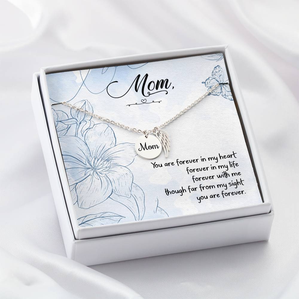 You Are Forever In My Heart Mom Remembrance Necklace Angel Wing Charm, Stainless Steel 18-22'' Chain-Express Your Love Gifts