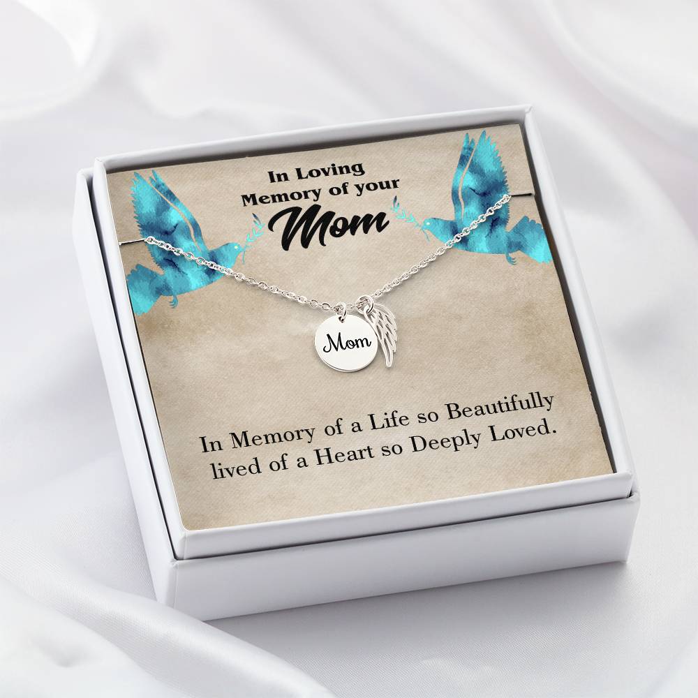 Life'S Beautifully Lived Mom Remembrance Necklace Angel Wing Charm, Stainless Steel 18-22'' Chain-Express Your Love Gifts