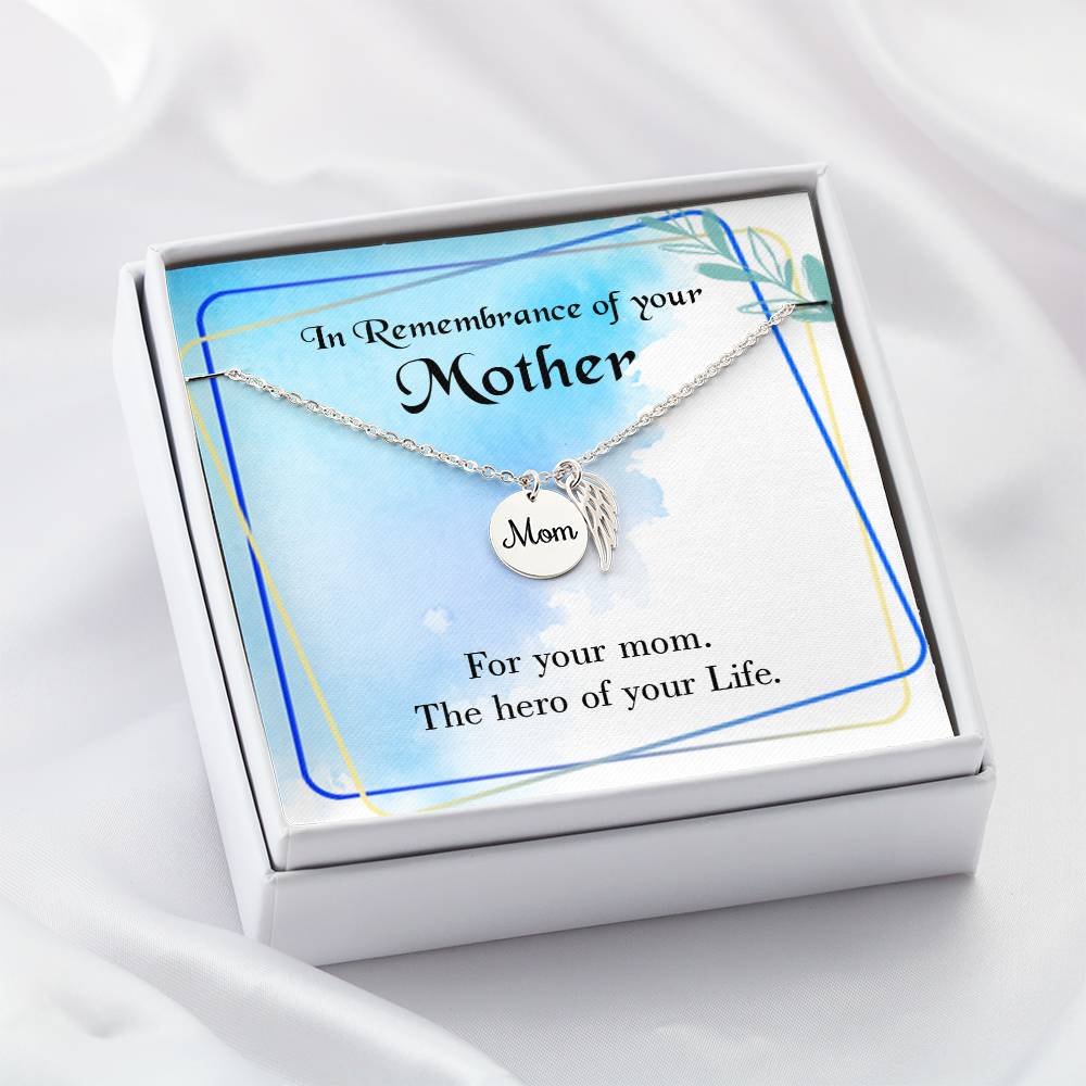 Mom Hero Mom Remembrance Necklace Angel Wing Charm, Stainless Steel 18-22'' Chain-Express Your Love Gifts