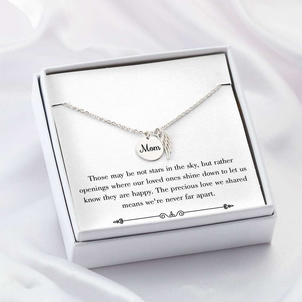 Stars In The Sky White Mom Remembrance Necklace Angel Wing Charm, Stainless Steel 18-22'' Chain-Express Your Love Gifts