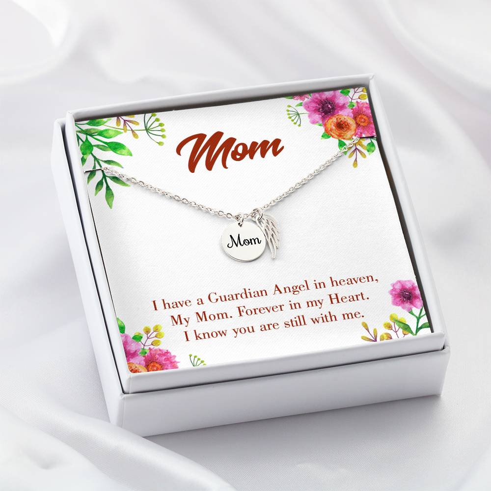 Forever In My Heart Mom Remembrance Necklace Angel Wing Charm, Stainless Steel 18-22'' Chain-Express Your Love Gifts