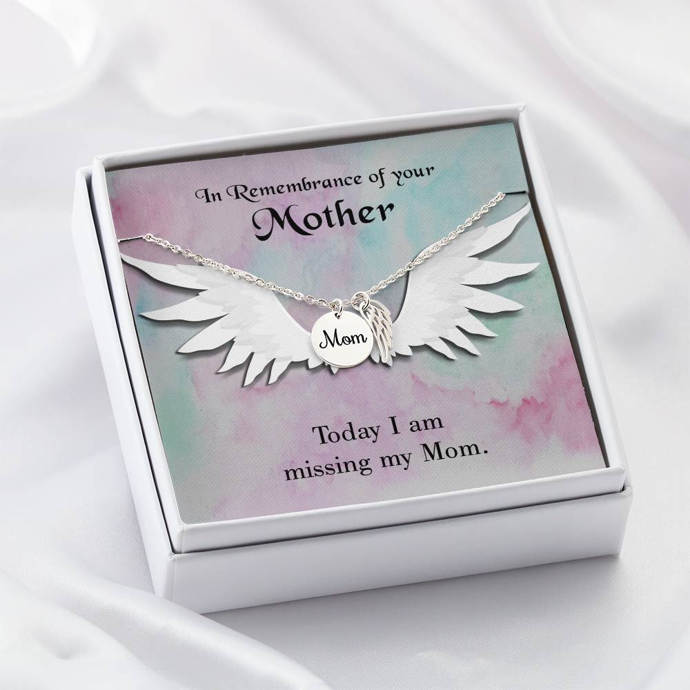 Missing My Mom Mom Remembrance Necklace Angel Wing Charm, Stainless Steel 18-22'' Chain-Express Your Love Gifts