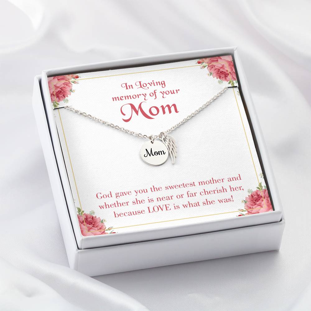 God Gave Mother Mom Remembrance Necklace Angel Wing Charm, Stainless Steel 18-22'' Chain-Express Your Love Gifts