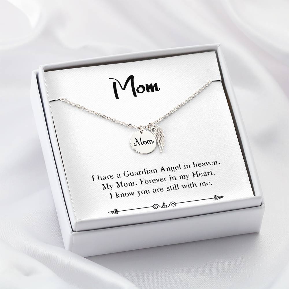 Forever In My Heart White Mom Remembrance Necklace Angel Wing Charm, Stainless Steel 18-22'' Chain-Express Your Love Gifts