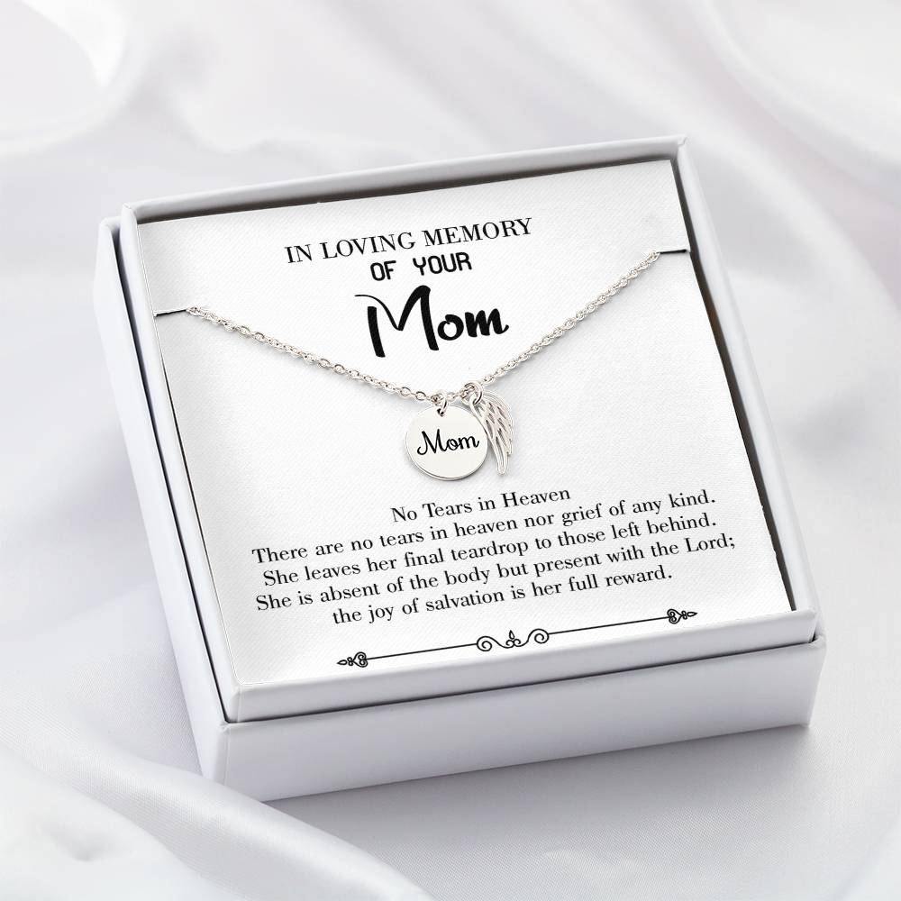 Tears In Heaven Mom Remembrance Necklace Angel Wing Charm, Stainless Steel 18-22'' Chain-Express Your Love Gifts