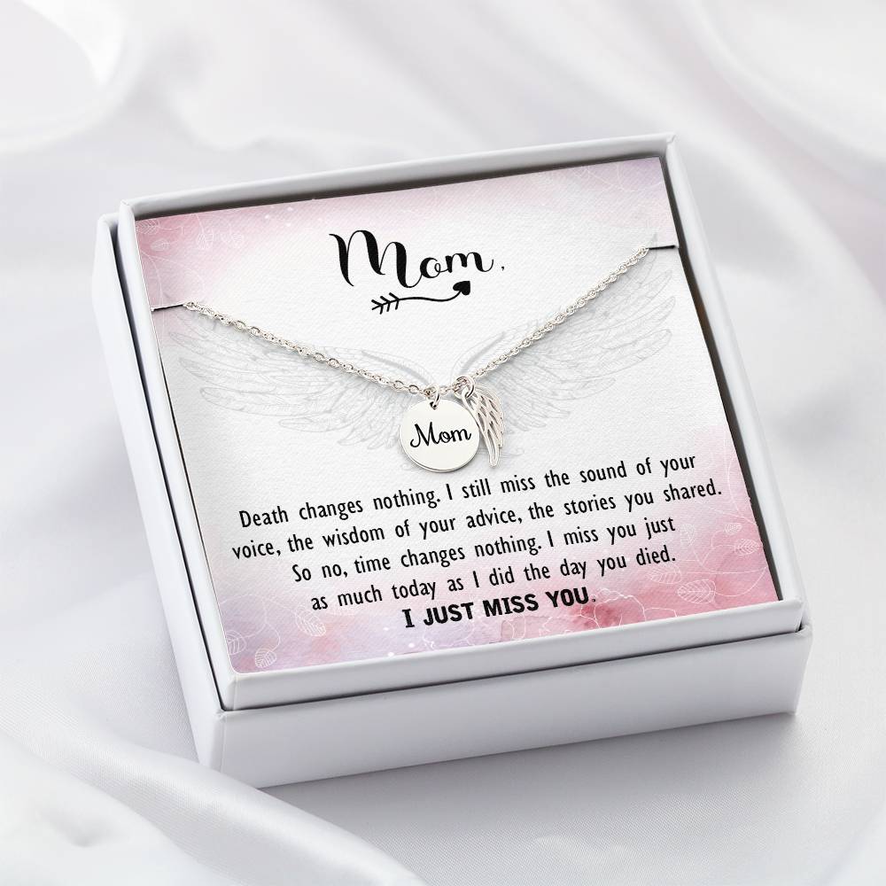 Death Changes Nothing Mom Remembrance Necklace Angel Wing Charm, Stainless Steel 18-22'' Chain-Express Your Love Gifts