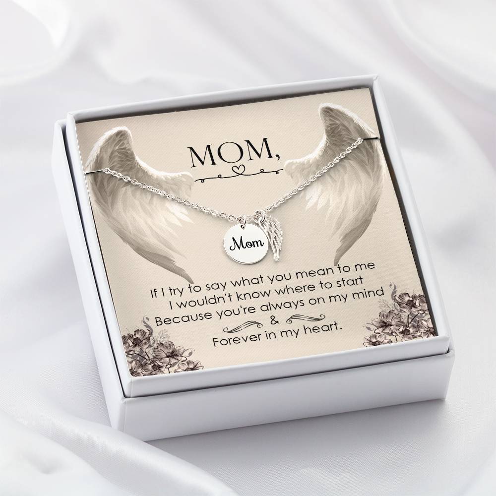 If I Try To Say Mom Remembrance Necklace Angel Wing Charm, Stainless Steel 18-22'' Chain-Express Your Love Gifts