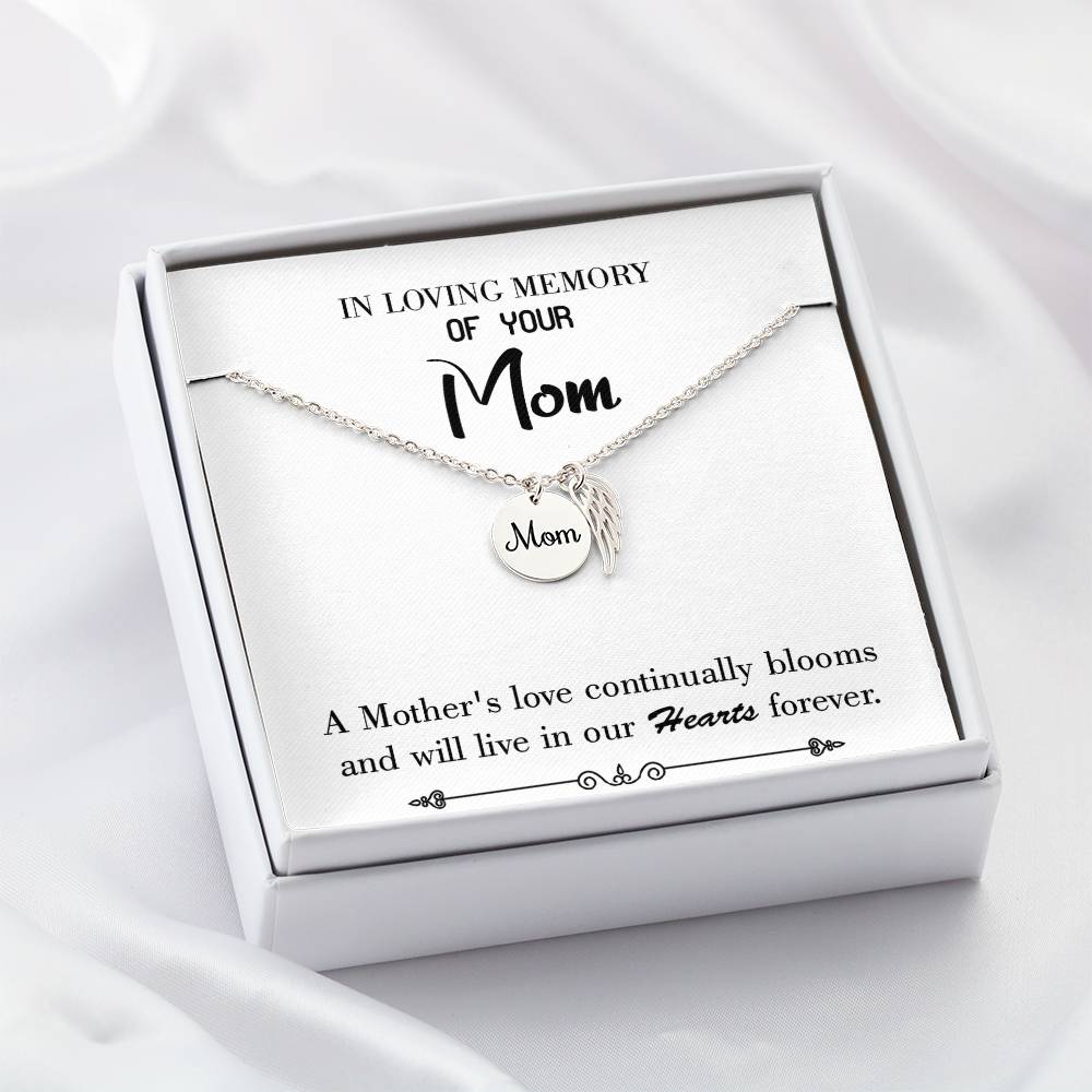 Mother'S Love Blooms White Mom Remembrance Necklace Angel Wing Charm, Stainless Steel 18-22'' Chain-Express Your Love Gifts